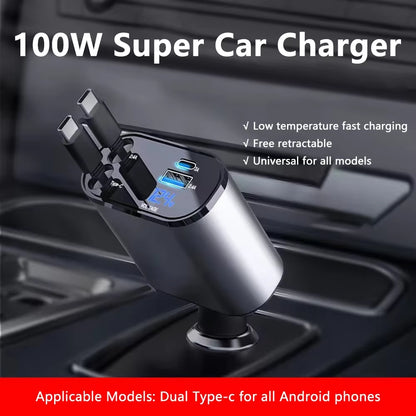 VoltRush™ 4-in-1 Retractable Car Charger – Fast Power, Zero Clutter